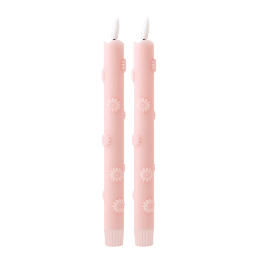 LED Pillar Kaars 3D Floral Pink RC - Set of 2