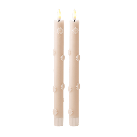 LED Pillar Kaars 3D Floral Sand RC - Set of 2