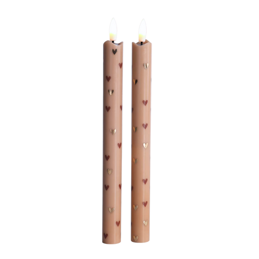 LED Pillar Kaars Hearts Sand - Set of 2