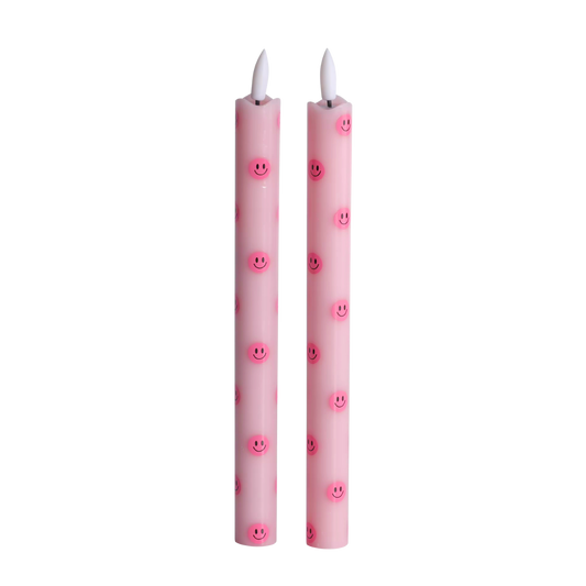 LED Pillar Kaars Smiley Pink - Set of 2