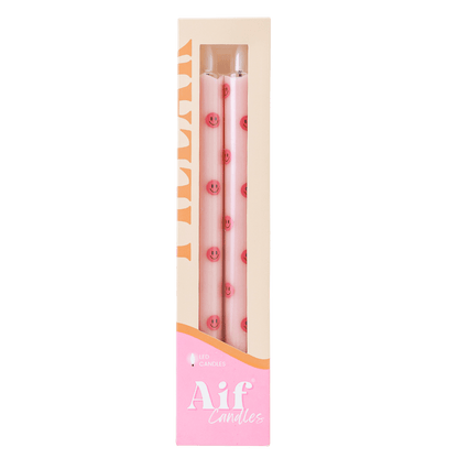 LED Pillar Candle Smiley Pink - Set of 2