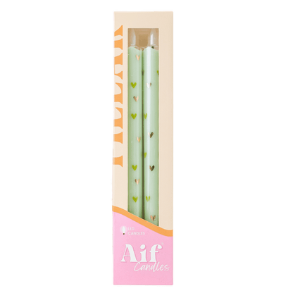 LED Pillar Candle Hearts Green - Set of 2