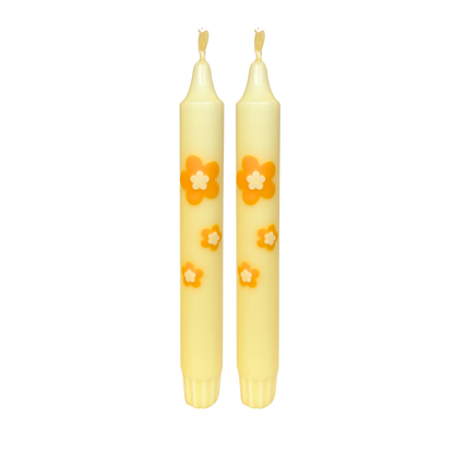 Dinner Candle Retro Flower Yellow - 1 piece