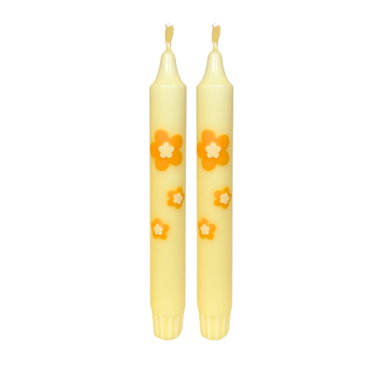 Dinner Candle Retro Flower Yellow - 1 piece