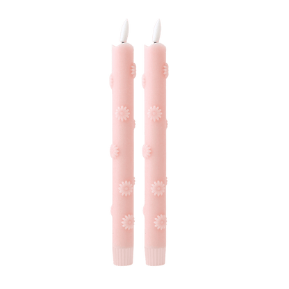 LED Pillar Kaars 3D Floral Pink RC - Set of 2