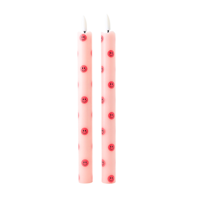 LED Pillar Candle Smiley Pink - Set of 2