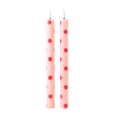 LED Pillar Candle Smiley Pink - Set of 2