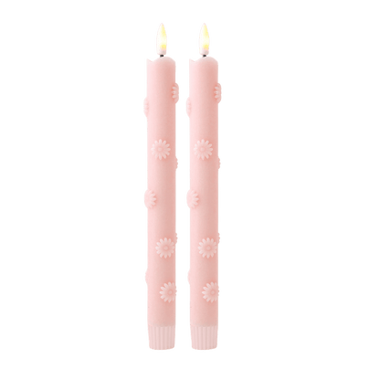 LED Pillar Kaars 3D Floral Pink RC - Set of 2