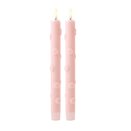 LED Pillar Kaars 3D Floral Pink RC - Set of 2
