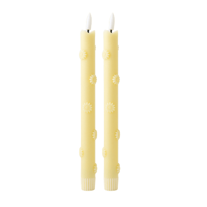 LED Pillar Kaars 3D Floral Yellow RC - Set of 2