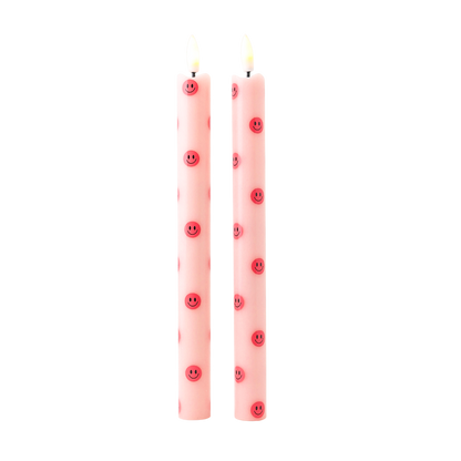 LED Pillar Candle Smiley Pink - Set of 2