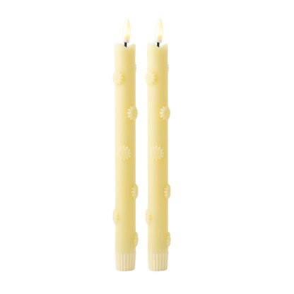 LED Pillar Kaars 3D Floral Yellow RC - Set of 2