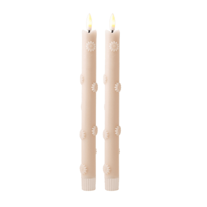 LED Pillar Kaars 3D Floral Sand RC - Set of 2