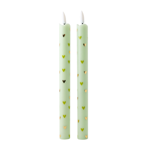 LED Pillar Kaars Hearts Green - Set of 2