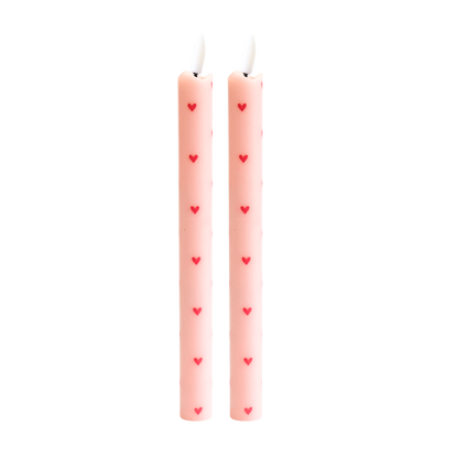 LED Wax Candles Hearts Pink RC - Set of 2