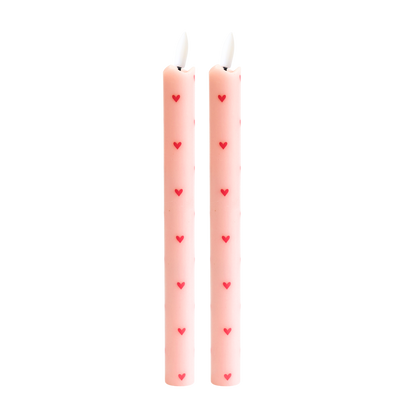 LED Wax Candles Hearts Pink RC - Set of 2