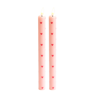 LED Wax Candles Hearts Pink RC - Set of 2