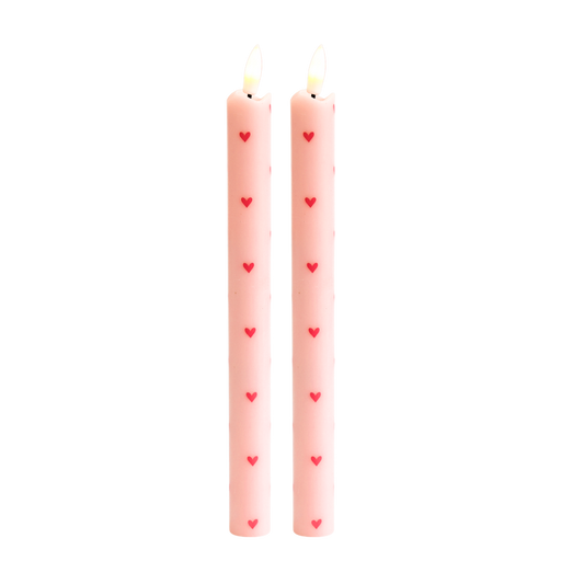 LED Pillar Kaarsen Hartjes Pink RC - Set van 2