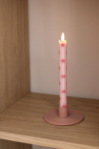 LED Pillar Candle Smiley Pink - Set of 2