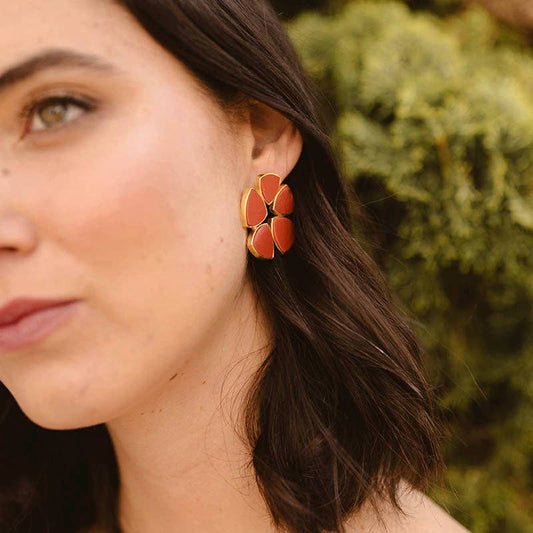 Flor Batres Oorbellen Koraalrood