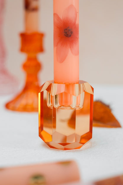 Candle Holder Crystal Orange