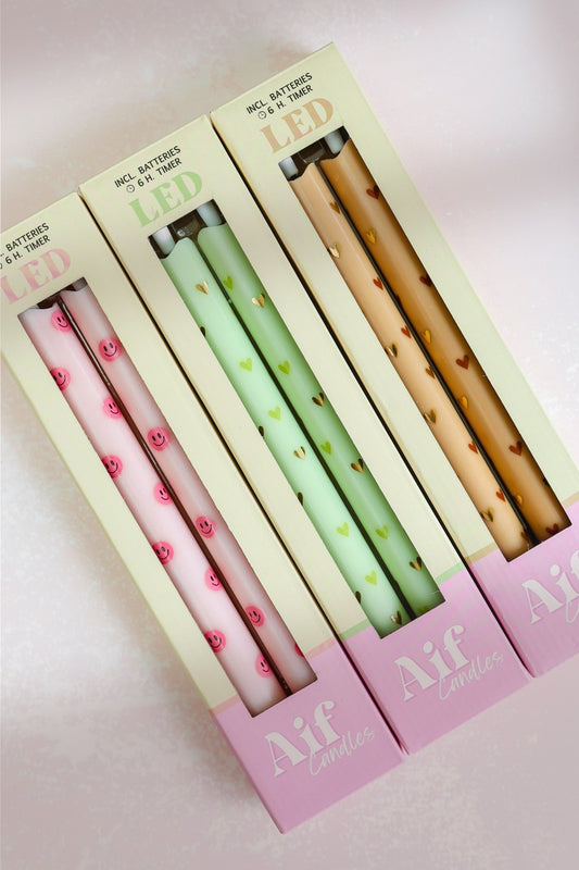 LED Pillar Kaars Hearts Green - Set of 2