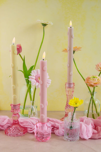 LED Pillar Kaars 3D Floral Sand RC - Set of 2