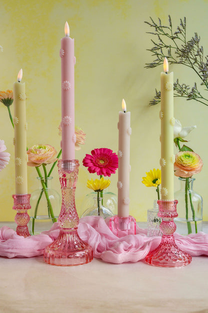 LED Pillar Kaars 3D Floral Pink RC - Set of 2
