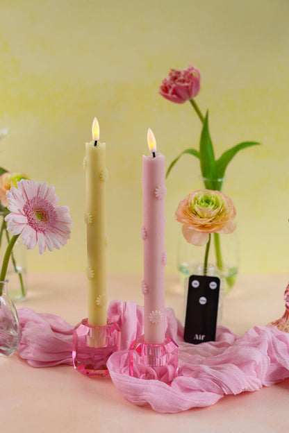 LED Pillar Kaars 3D Floral Pink RC - Set of 2
