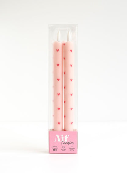 LED Wax Heart Candles Pink RC - Set of 2