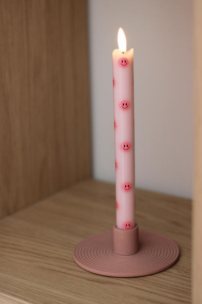 LED Pillar Candle Smiley Pink - Set of 2