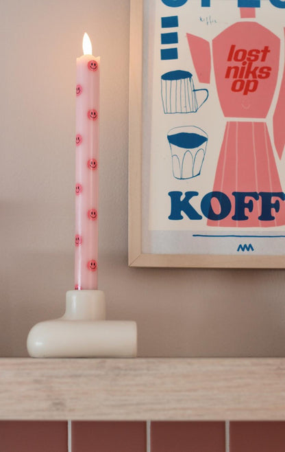 LED Pillar Candle Smiley Pink - Set of 2