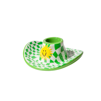 Candle Holder Rodeo Cowboy Hat Green