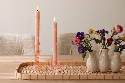 LED Pillar Candle 3D Floral Pink RC - Set of 2