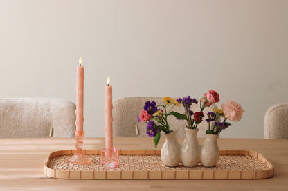 LED Pillar Candle 3D Floral Pink RC - Set of 2