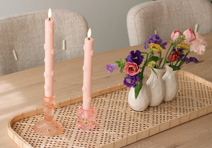LED Pillar Candle 3D Floral Pink RC - Set of 2
