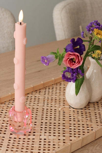 LED Pillar Candle 3D Floral Pink RC - Set of 2