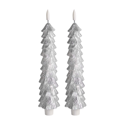 LED X-Mas Tree Candle Silver RC - Set of 2 (2025 edition)